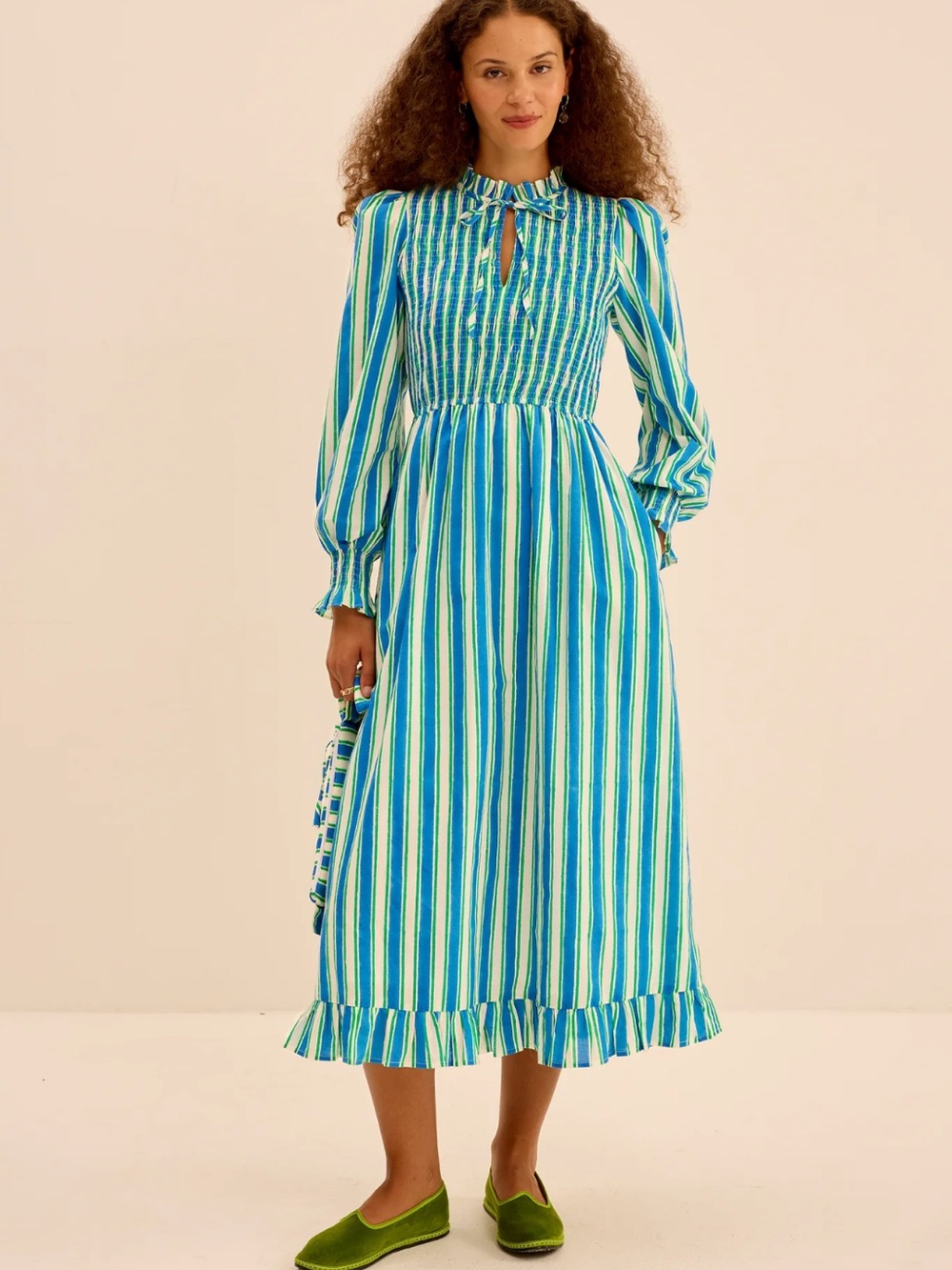 Pink City Prints Lagoon Stripe Izzy Dress Blue Stripe Long Sleeve Dress Small